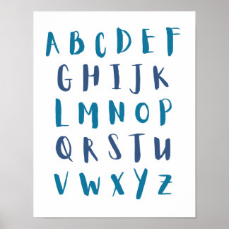 Affiche Couleurs bleues Alphabet lettres majuscules Salle