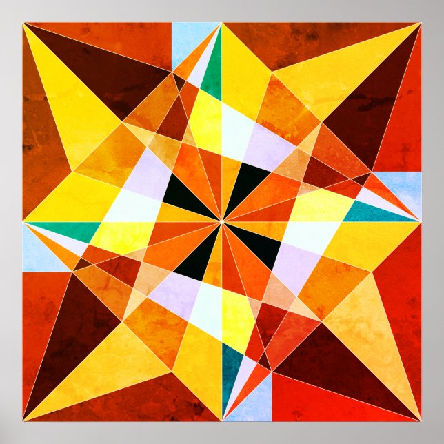 Affiche Couleurs chaudes et formes géométriques angulaires (Devant)