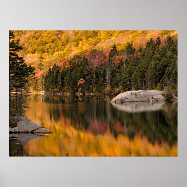 Affiche Couleurs d'automne reflétées sur l'étang du castor (Devant)