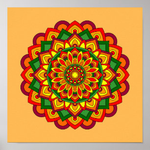 Affiche Couleurs d'automne vives Floral Mandala