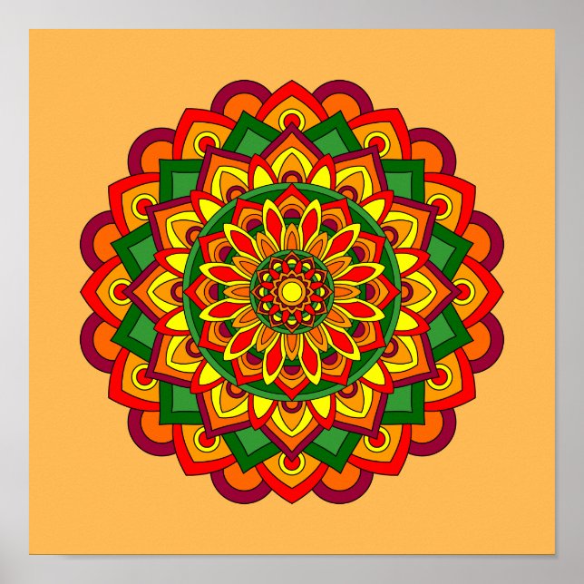 Affiche Couleurs d'automne vives Floral Mandala (Devant)