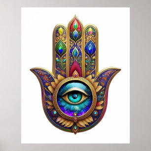 Affiche Couleurs de Paon Doré Hamsa Vert Saphir Troisième