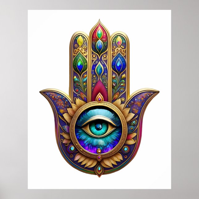 Affiche Couleurs de Paon Doré Hamsa Vert Saphir Troisième  (Devant)
