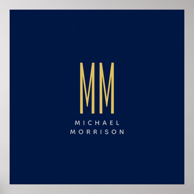 Affiche Couleurs d'or bleu Monogramme Lettres initiales No (Devant)