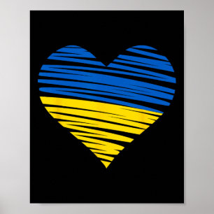 Affiche Couleurs du drapeau du cœur ukrainien Bleu Jaune U