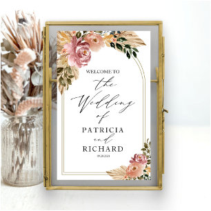 Affiche Couleurs Neutres Bienvenue Mariage Floral Bohème