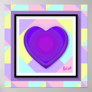Affiche Couleurs pastel & coeurs violets battre