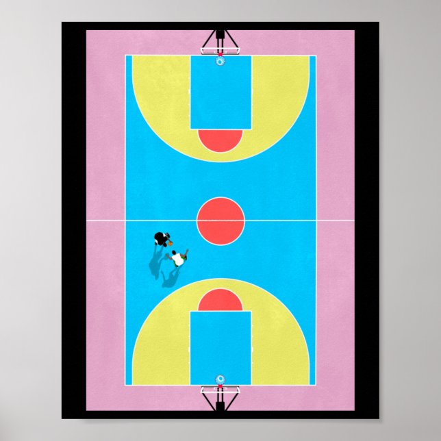 Affiche Couleurs pastel du terrain de basket (Devant)