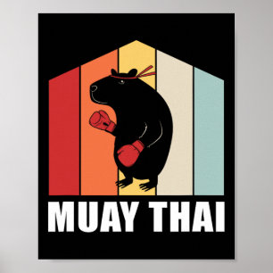 Affiche Couleurs Rétro Animaux Pun Kickboxing Capyra Muay 