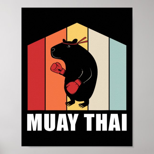 Affiche Couleurs Rétro Animaux Pun Kickboxing Capyra Muay  (Devant)