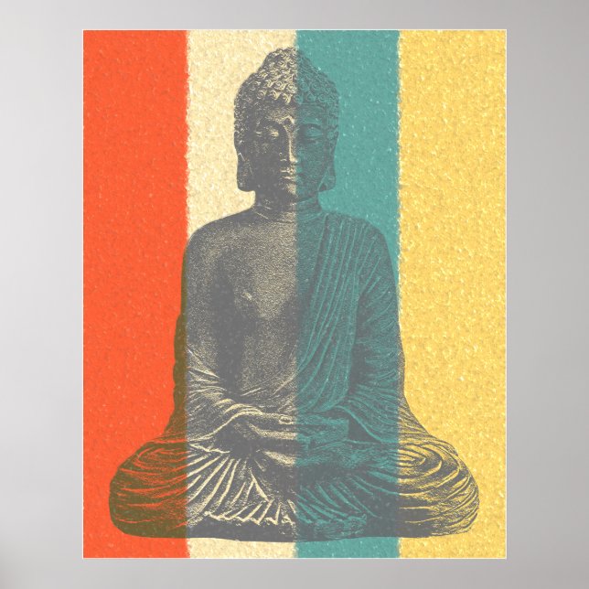 Affiche Couleurs vintages Méditant Bouddha (Devant)