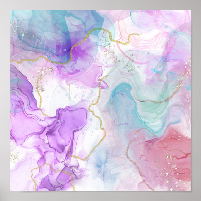 Affiche Couleurs violettes, vertes, roses, élégantes (Devant)