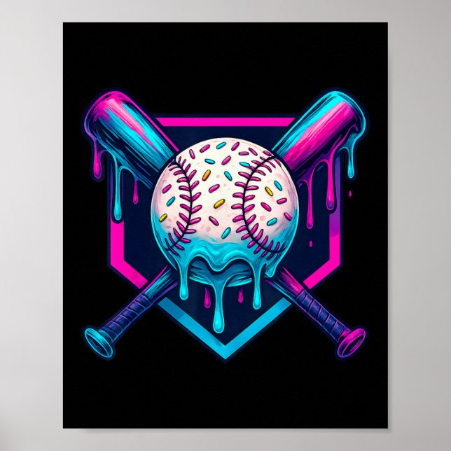 Affiche Couleurs vives Crème de glace Dérive de base-ball  (Devant)