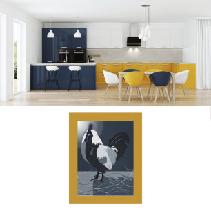 Affiche Country Animal Rooster Bleu foncé Cuisine Mur Art