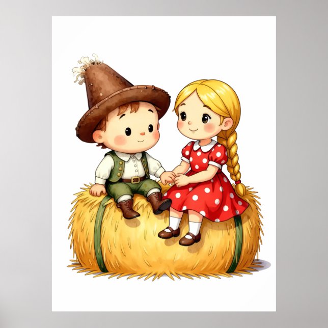 Affiche Country Kids on a Hay Bale,  (Devant)