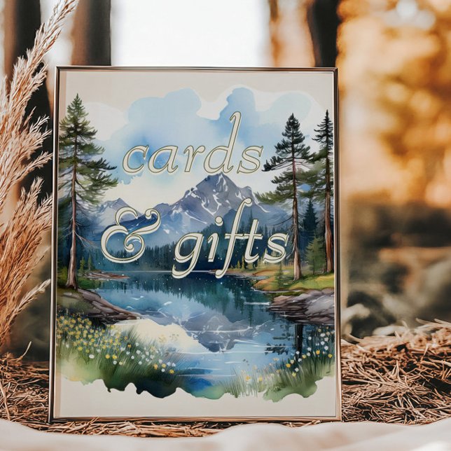 Affiche Country Lake Mariage Watercolor Cartes et cadeaux (Cards and Gifts sign from the Country Lake wedding collection by Darling & May)