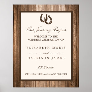 Affiche Country Rustic Horseshoe & Wood Mariage Bienvenue