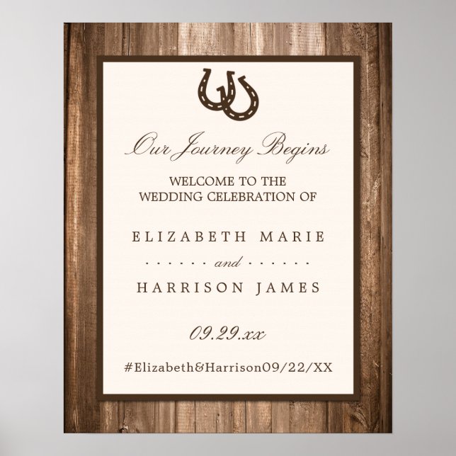 Affiche Country Rustic Horseshoe & Wood Mariage Bienvenue (Devant)