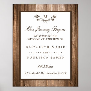Affiche Country Rustic Monogram Branche & Mariage bois