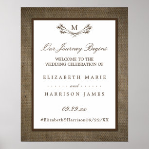 Affiche Country Rustic Monogramme Branche & Mariage Burlap