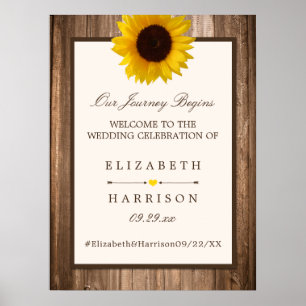 Affiche Country Rustic Sunflower & Wood Mariage Bienvenue