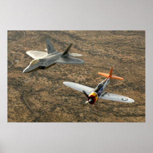 Affiche Coup de foudre F-22A Raptor et P-47