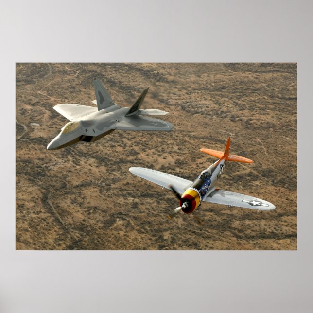 Affiche Coup de foudre F-22A Raptor et P-47 (Devant)