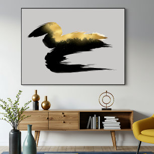 Affiche Coup de pinceau doré Art abstrait