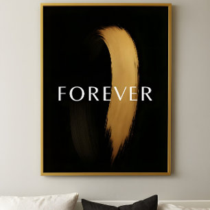 Affiche Coup de pinceau noir et or FOREVER – Élégant Art