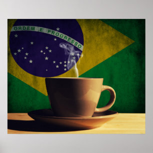Affiche Coupe de café avec drapeau brésilien