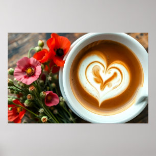 Affiche Coupe De Café Chaud Avec Forme De Coeur Latte Art