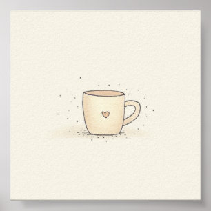 Affiche Coupe De Café Couleur Aquarelle Cute Avec Coeur