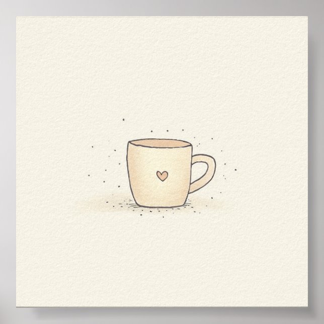 Affiche Coupe De Café Couleur Aquarelle Cute Avec Coeur (Devant)