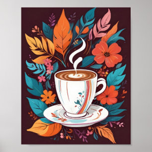 Affiche Coupe de café Espresso murale avec des feuilles co
