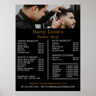 Affiche Coupe de cheveux stylée, Liste de prix des barbier