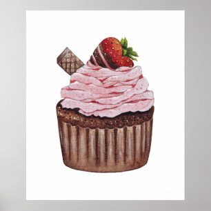 Affiche Coupe De Fraise Cute À L'Aquarelle