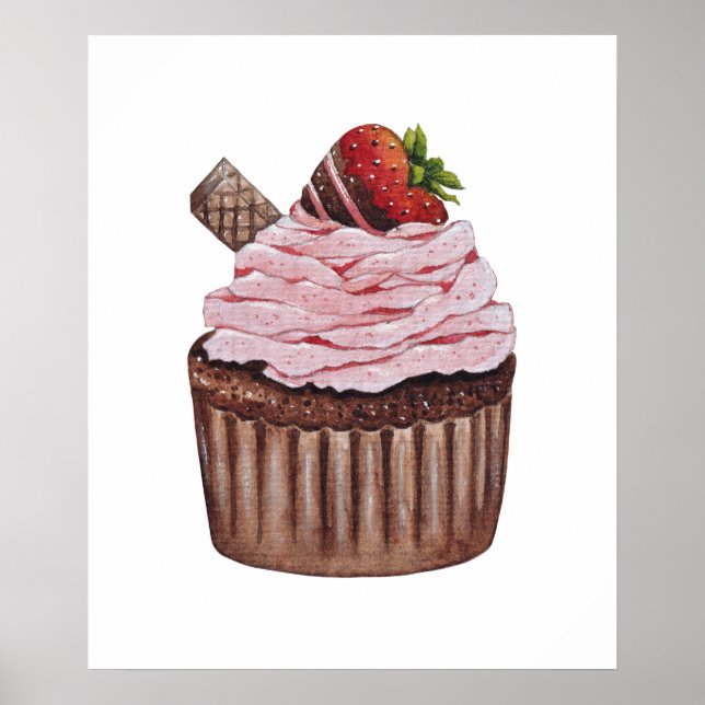 Affiche Coupe De Fraise Cute À L'Aquarelle (Devant)