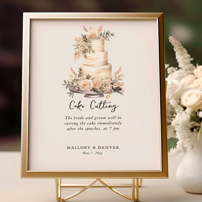 Affiche Coupe de gâteau Neutre Mariage Information de réce (Cake Cutting Sign from Romantic Wedding signs collection by Darling & May)
