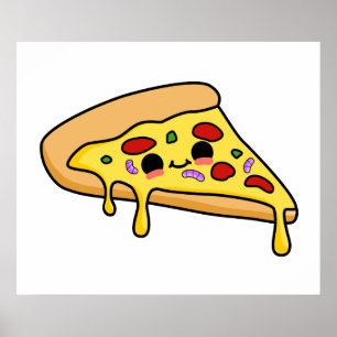Affiche Coupe de pizza Cute Kawaii