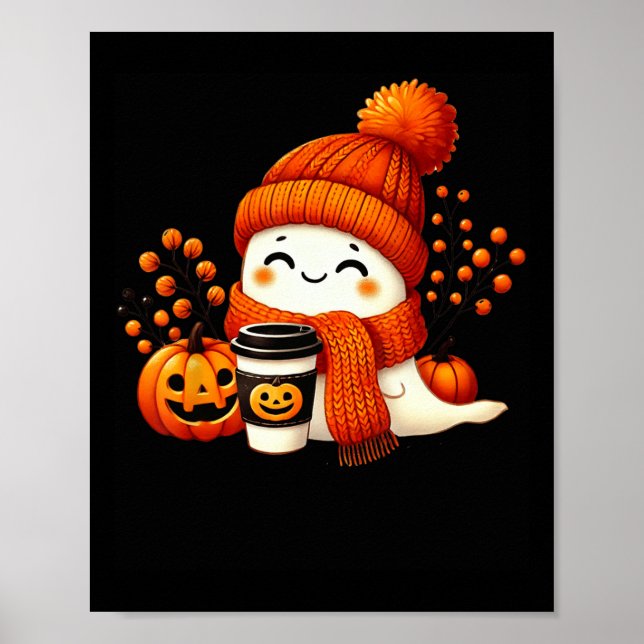 Affiche Coupe d'épices Citrouille Ghost mignonne Halloween (Devant)