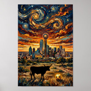 Affiche Coupe du Monde de Football Dallas Sunset Swirl Art