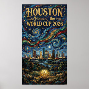 Affiche Coupe du Monde de Houston 2026 Soccer de Nuit Réfl