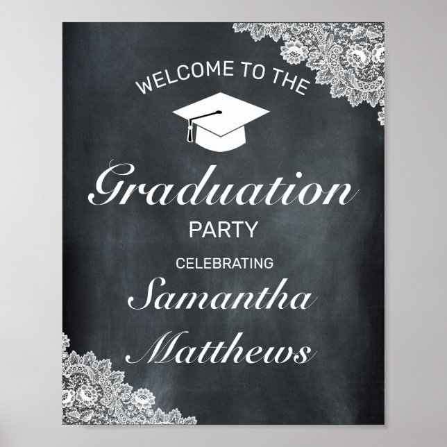 Affiche Coupe-noir et blanc de dentelle fête de graduation (Devant)