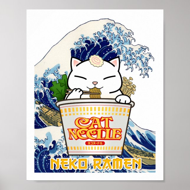 Affiche Coupe Noodle Ramen Chat (Devant)