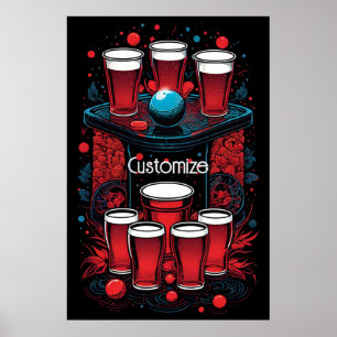 Affiche Coupes rouges personnalisées Beer Pong