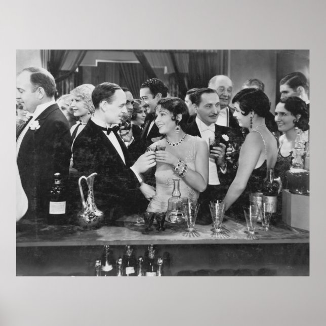 Affiche Couple à boire au bar bondé (Devant)