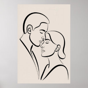 Affiche Couple Abstrait Art en Ligne Continue Minimaliste