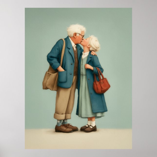 Affiche Couple âgé partageant un tendre baiser (Devant)
