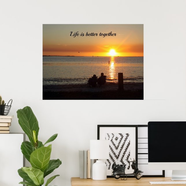 Affiche Couple Assis Sur La Plage Au coucher Du Soleil Pos (Bureau à domicile)