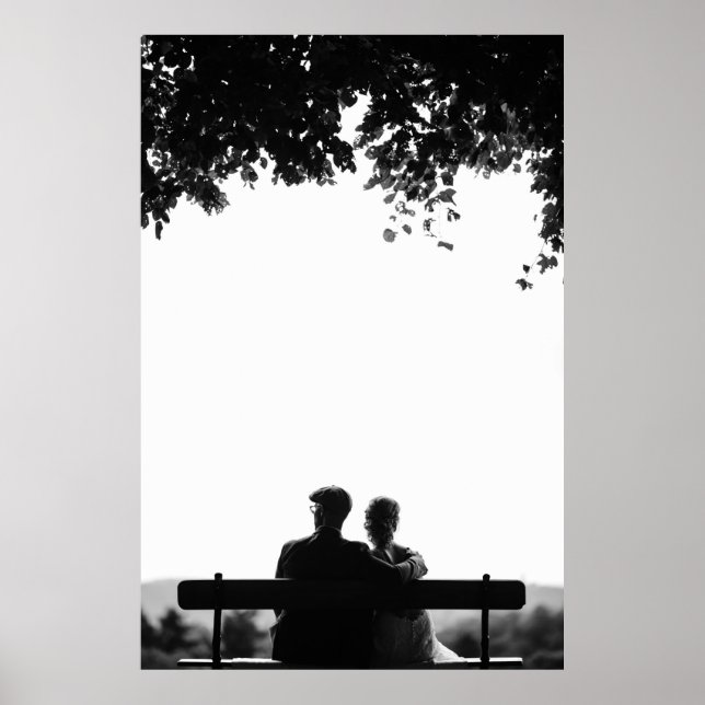 AFFICHE COUPLE ASSIS SUR LE BANC SOUS L'ARBRE GRAYSCALE PH (Devant)